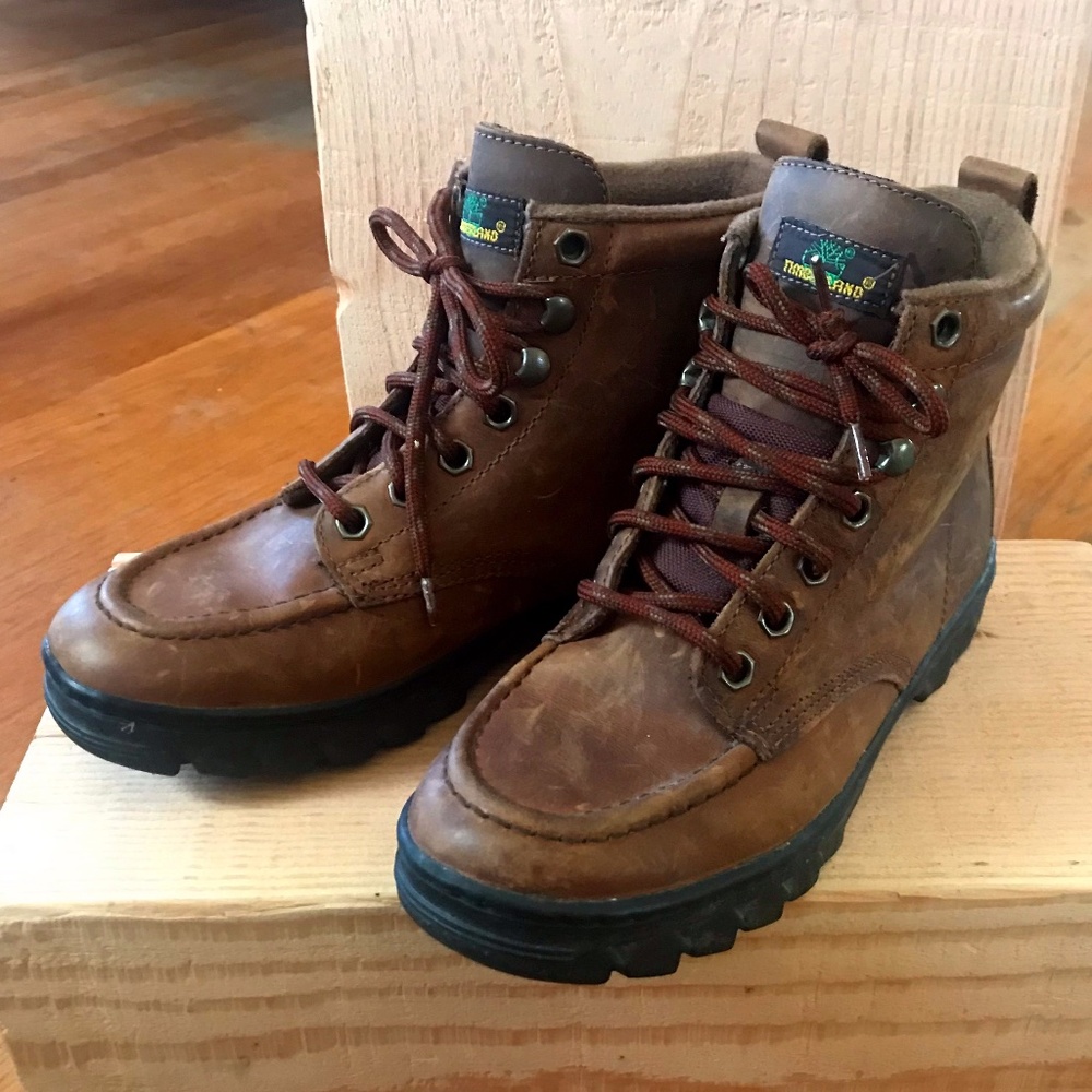 Timberland Brown Leather Hiking Boots Unisex Mens 5.5 (Women’s 7) Unique Vintage
